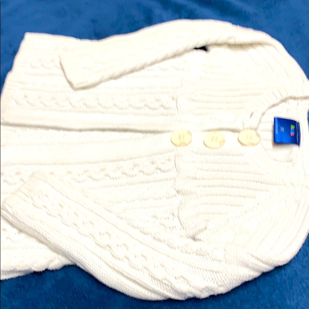 White Cable knit cardigan, 3 button closure at top